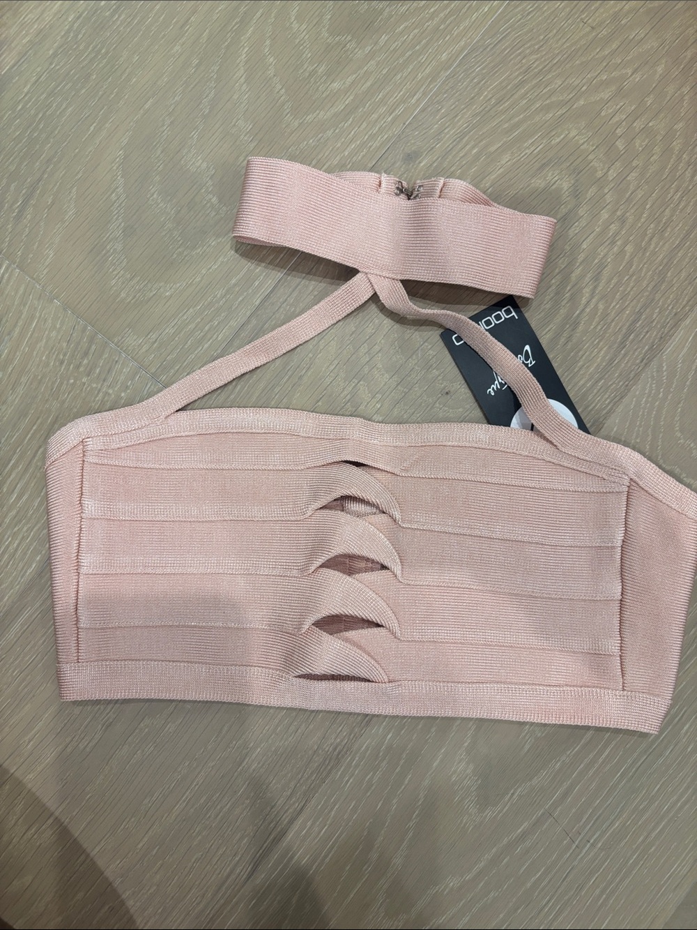 Boohoo Blush Pink Cutout Bandage Halter Crop Top